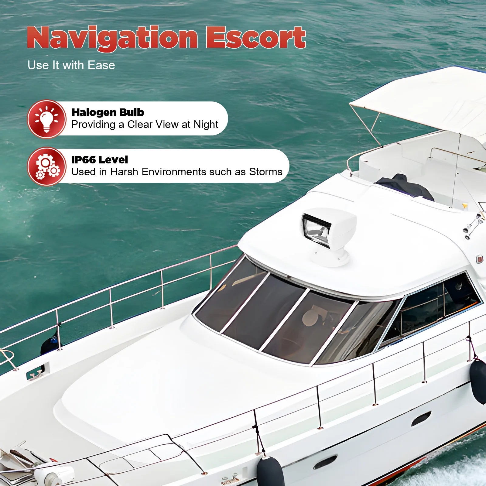 Spotlight Marine Spot Light Boat Searchlight Remote Control 12V 100W Waterproof, White, 360° Rotatable for Boat
