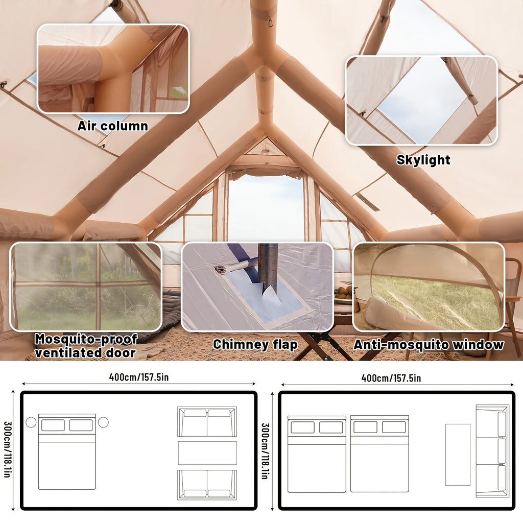 Large Inflatable Camping Tent with Skylight, Quick Air-Flow