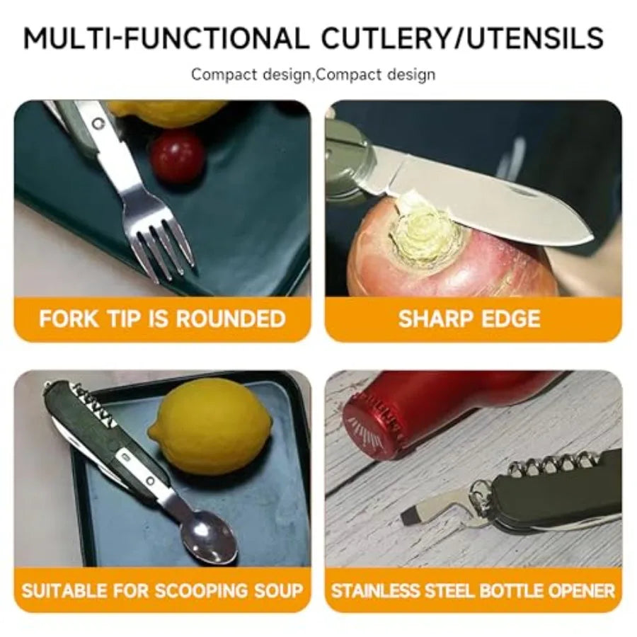 42oz Stainless Steel Water Bottle + 24oz Cup,  Folding Cutlery Set, Wide Mouth Hiking, Camping