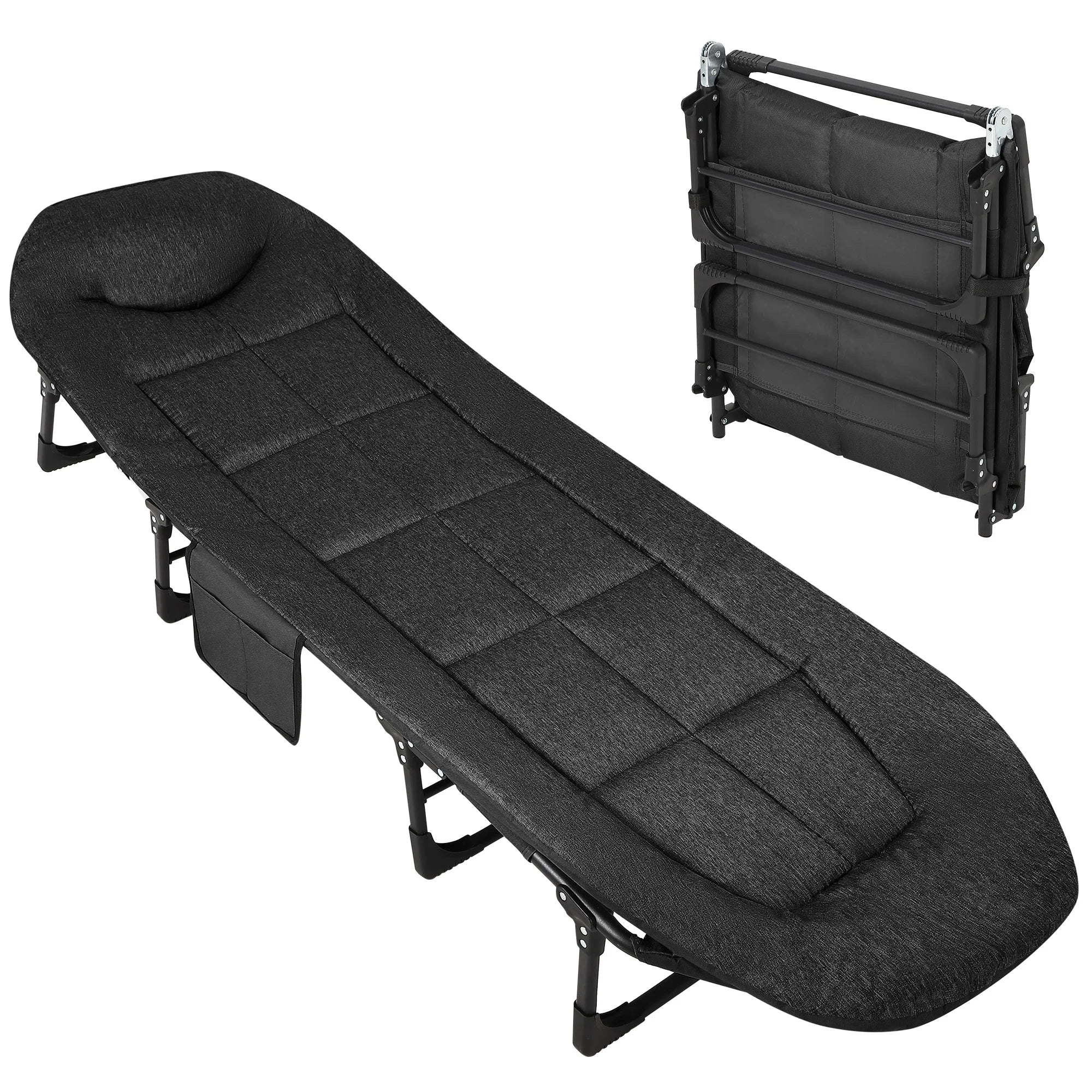 Portable Folding Bed with Cushion and Pillow, Camping Cot for Adults Supports 500 Lbs
