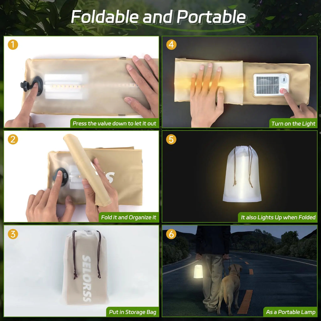 Solar Camping Lantern 2000mAh Folding Portable Camping Light Waterproof 3 Warm Light for Hiking Camping Fish USB-Type C