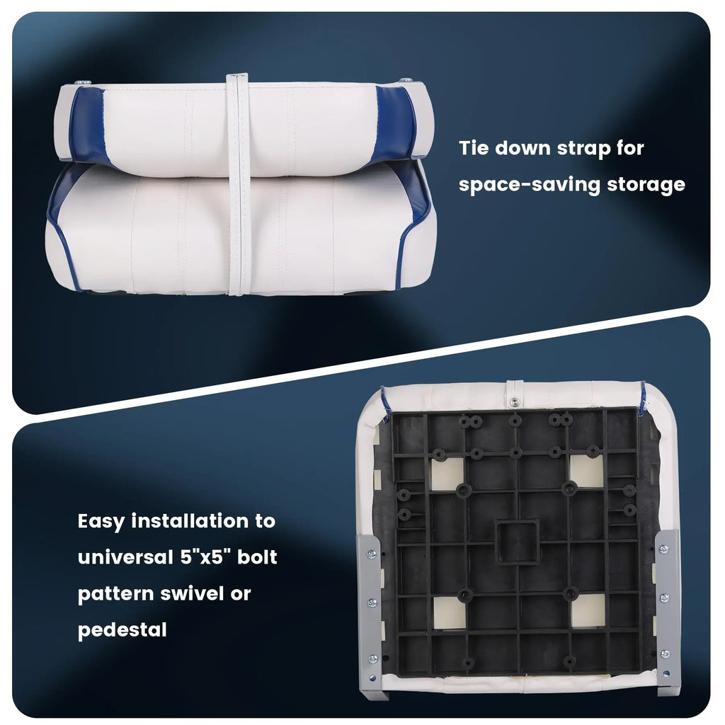 1*Boat Seats, Low Back, Boat Seats Stainless Steel Screws Included,Fold-Down Fishing Boat Chair with Thickened Sponge Padding and Hinge for Fishing Boats, Jon Boats, 2 Packs, Royal Blue