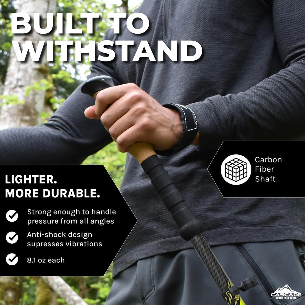 Trekking Poles - Carbon Fiber Walking or Hiking Sticks with Quick Adjustable Locks