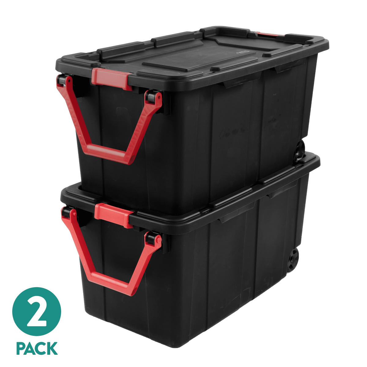 Extra Large Storage Bin, 40 Gallon Wheeled Plastic Storage Container with Handle, Black, Pack of 2