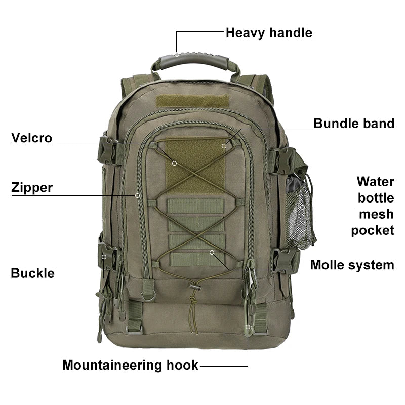 60L Travel Tactical backpack Hiking Camping Expandable Molle Rucksacks