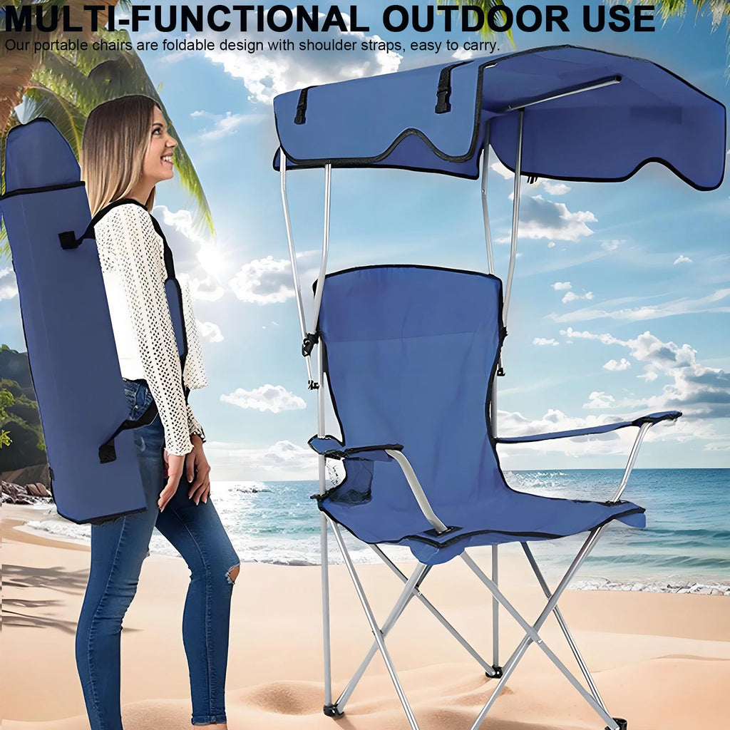 Large Camping Lawn Chair with Cover & Cup Holder Folding Fishing Chair