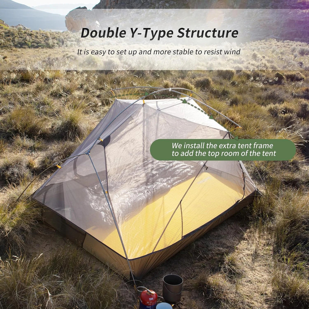 2 Person Tent 20D Nylon 210T Waterproof Ultralight Camping Hiking Tent with Mat Backpacking Tent