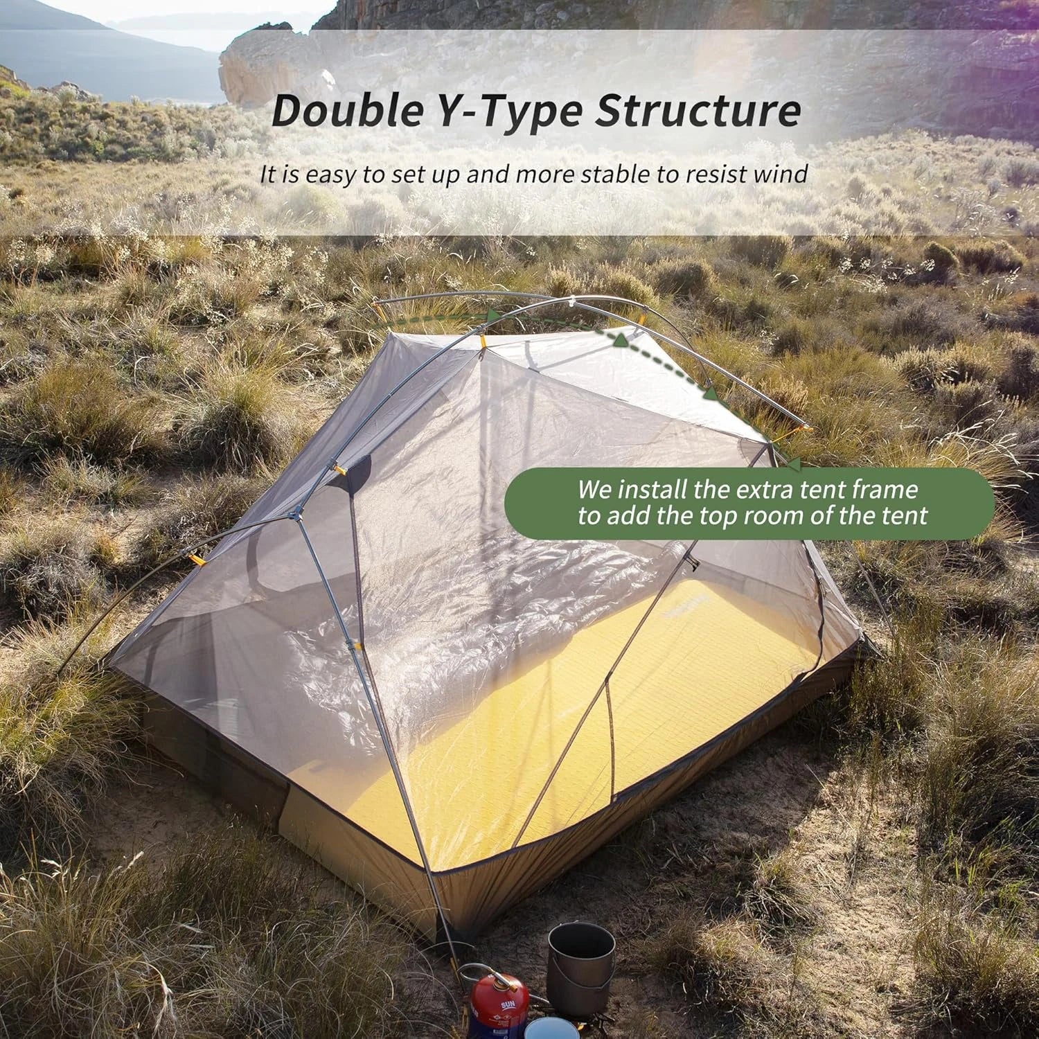2 Person Tent 20D Nylon 210T Waterproof Ultralight Camping Hiking Tent with Mat Backpacking Tent