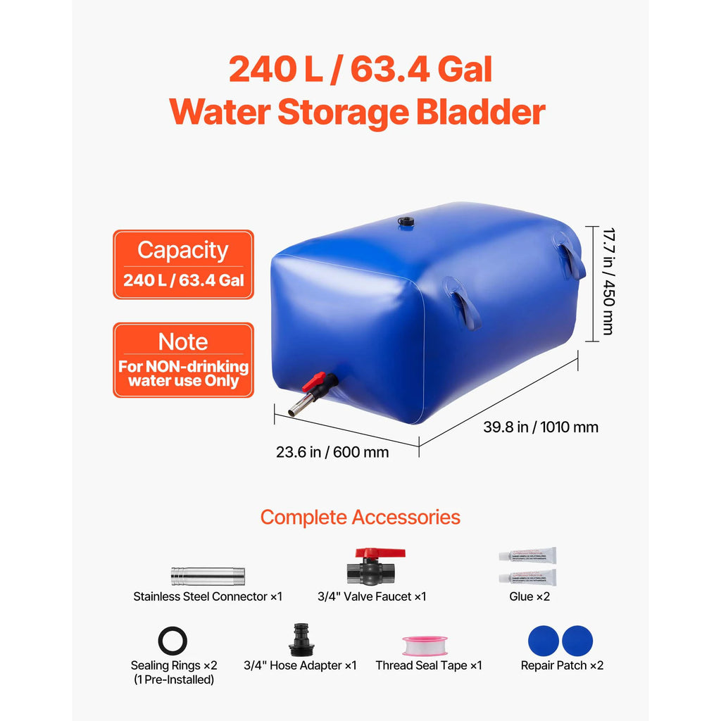 Water Storage Bladder TPU Soft Water Bag Portable & Collapsible Containers for Camping