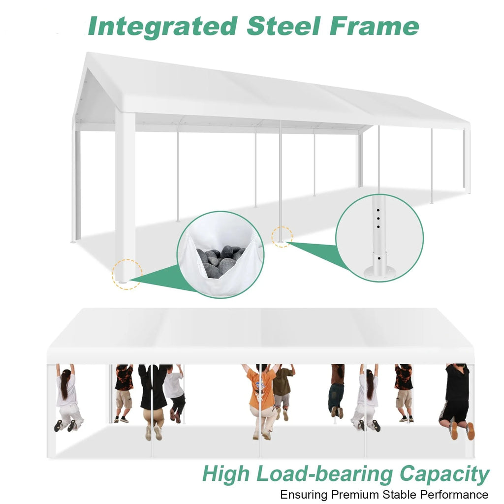 10 x 30 Canopy Tent Heavy Duty, 10x30 Party Tent with Removable Sidewalls & 4 Built-in Sandbags, Wedding Tent UV 50+，Waterproof