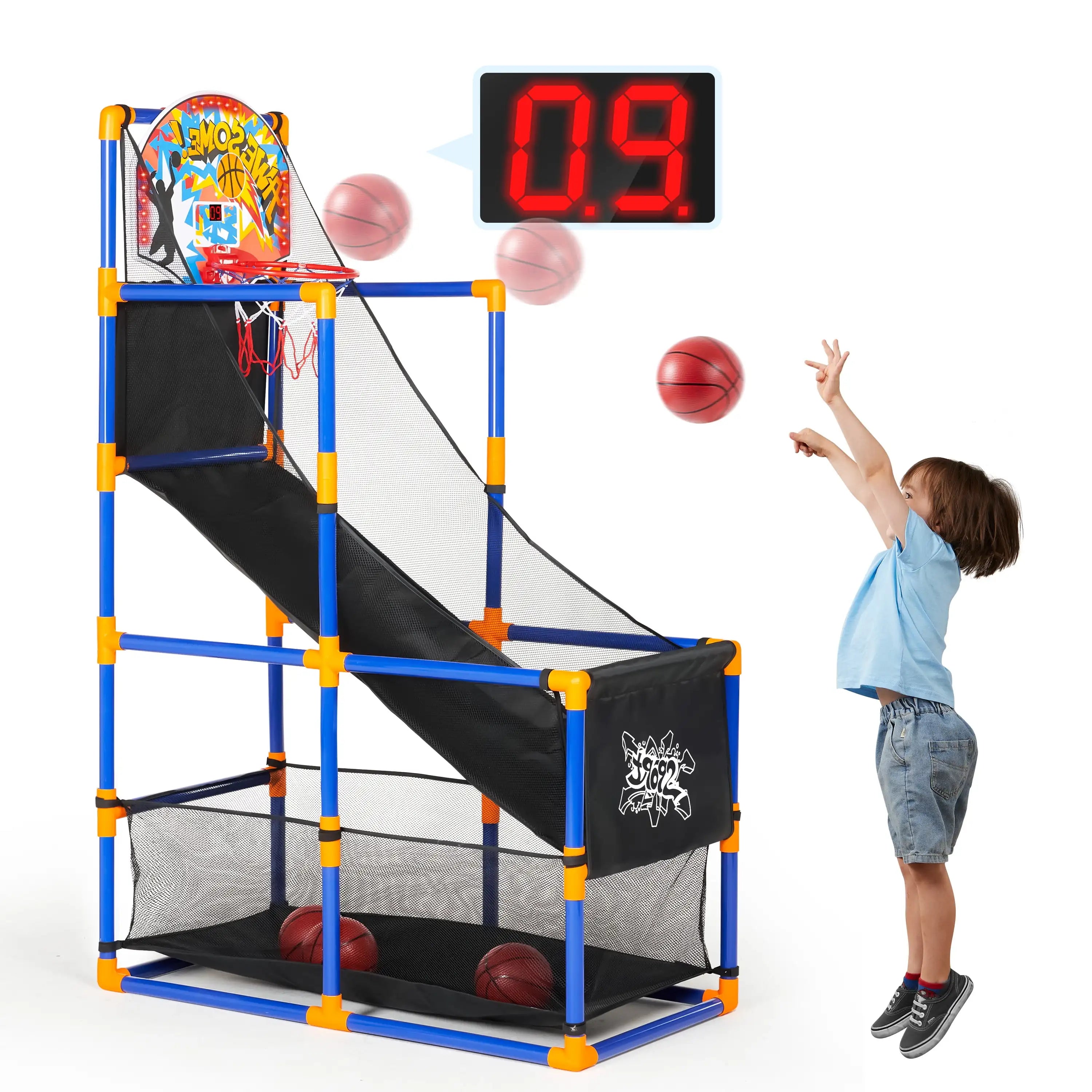 LED Scoring Arcade Basketball Game with 4 Balls Adjustable Height 44"-55"