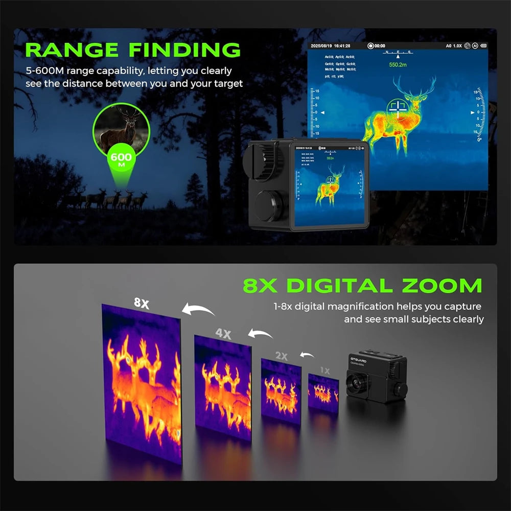 Thermal Imaging Scope Ai Super Resolution 384x288,8X Digital Zoom Night Vision Goggles 600m Laser Ranging for Hunting & Camping