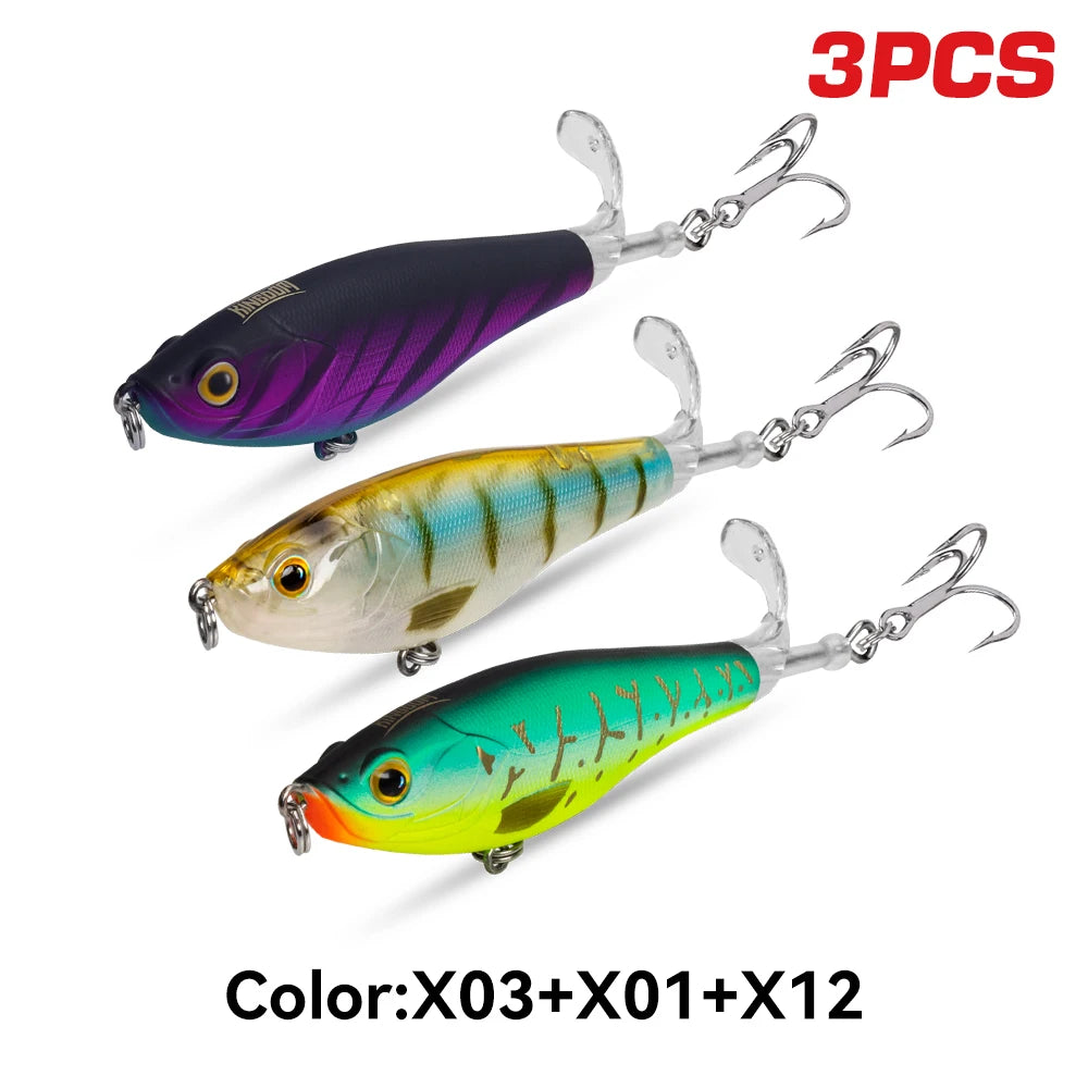 Floating Fishing Lures 3PCS Topwater Crankbait 90mm 11g / 110mm 17g Hard Baits with Treble Hooks, Realistic Fish Scale Design