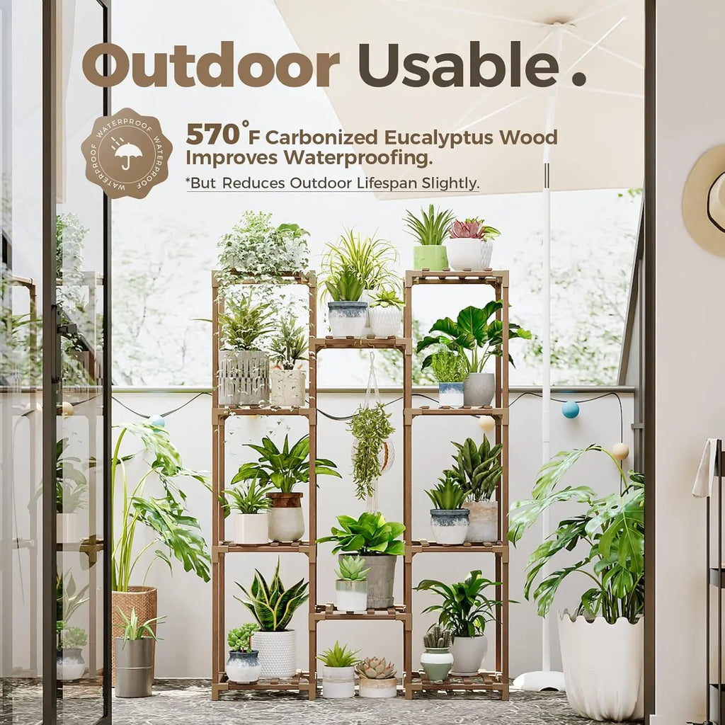 Large Wooden Plant Stand 10 Shelves Outdoor Easy Assembly