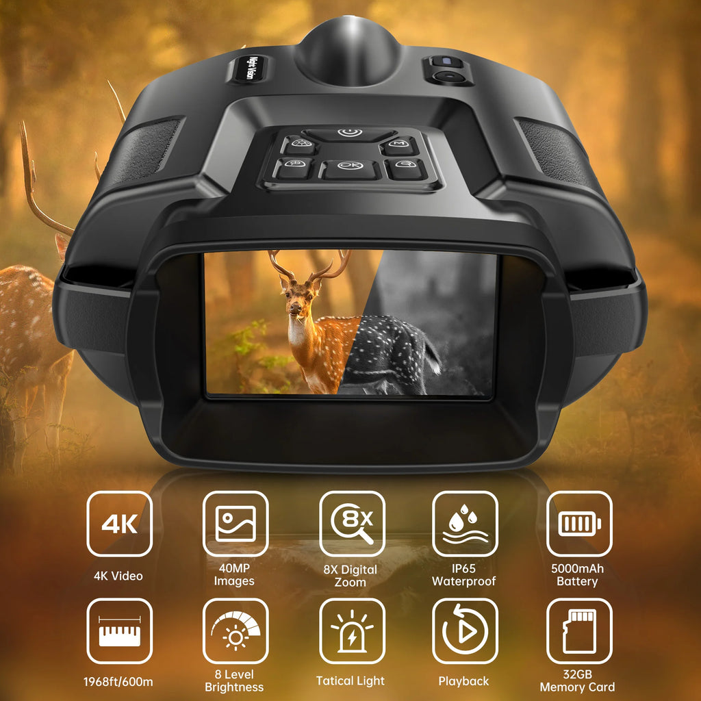 4K Night Vision Binoculars Infrared Rechargeable 8X Digital Zoom