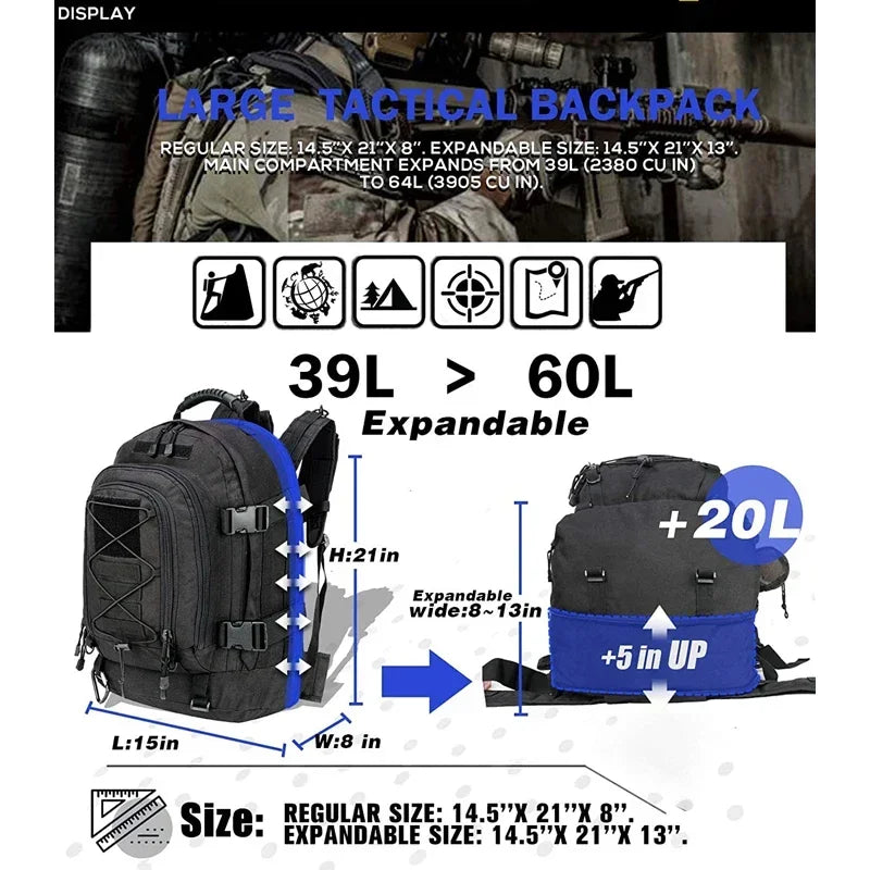 Extra Large 60L Hiking Backpack for Outdoor Water Resistant