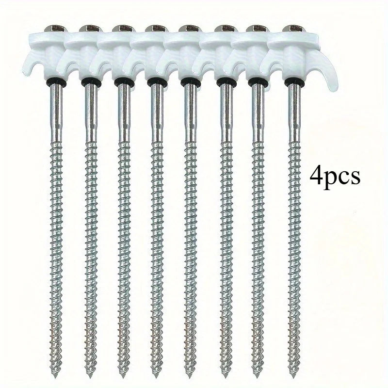 Heavy-Duty 4pcs Iron Hexagonal Threaded Tent Stakes - Red Plastic Handle & Metal Screws - Camping, and Outdoor Gear Accessories