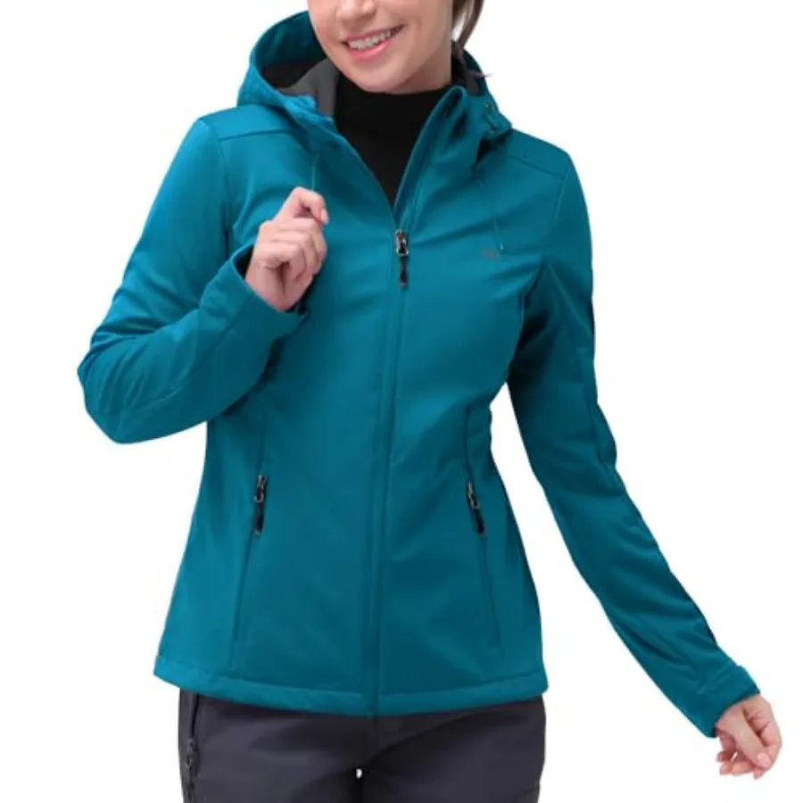 Women's Softshell Jacket with Hood Waterproof Lightweight Windbreaker Windproof Rain Shell