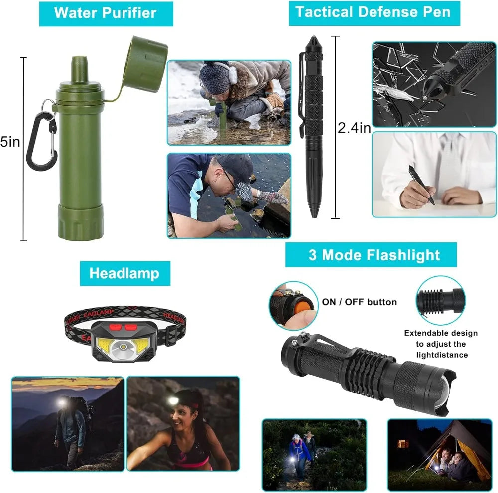 70L Camping Backpack with Survival Kit & First Aid Gear for Hiking Outdoor Adventure