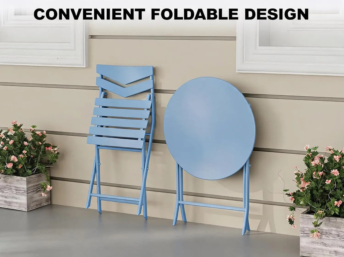 3PCS/SET Garden Balcony Outdoor Table Metal Folding Dining Tables Chairs Coffee Shop Leisure Chairs Stable Load-bearing