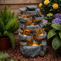 5-Tier Cascading Rock Water Fountain with LED Lights & Adjustable Water Flow, Waterfall Feature for Patio, Backyard