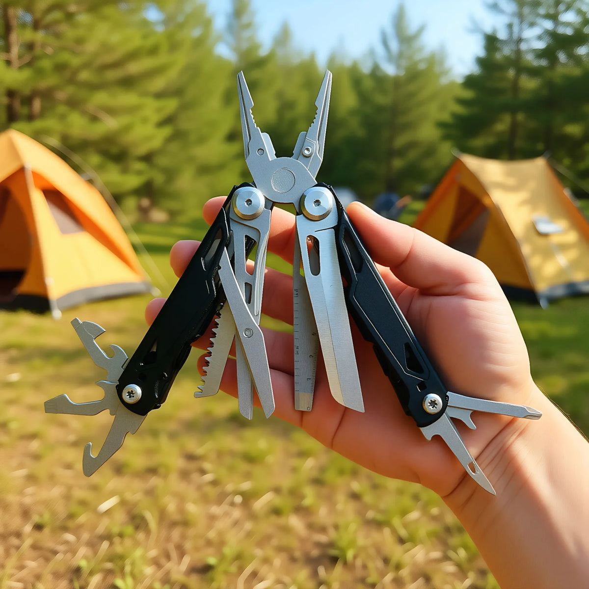 27 in 1 Multitool Pliers - Stainless Steel Survival Tool with Screwdriver/Saw/Spring Scissors for Camping, Fishing, Hiking