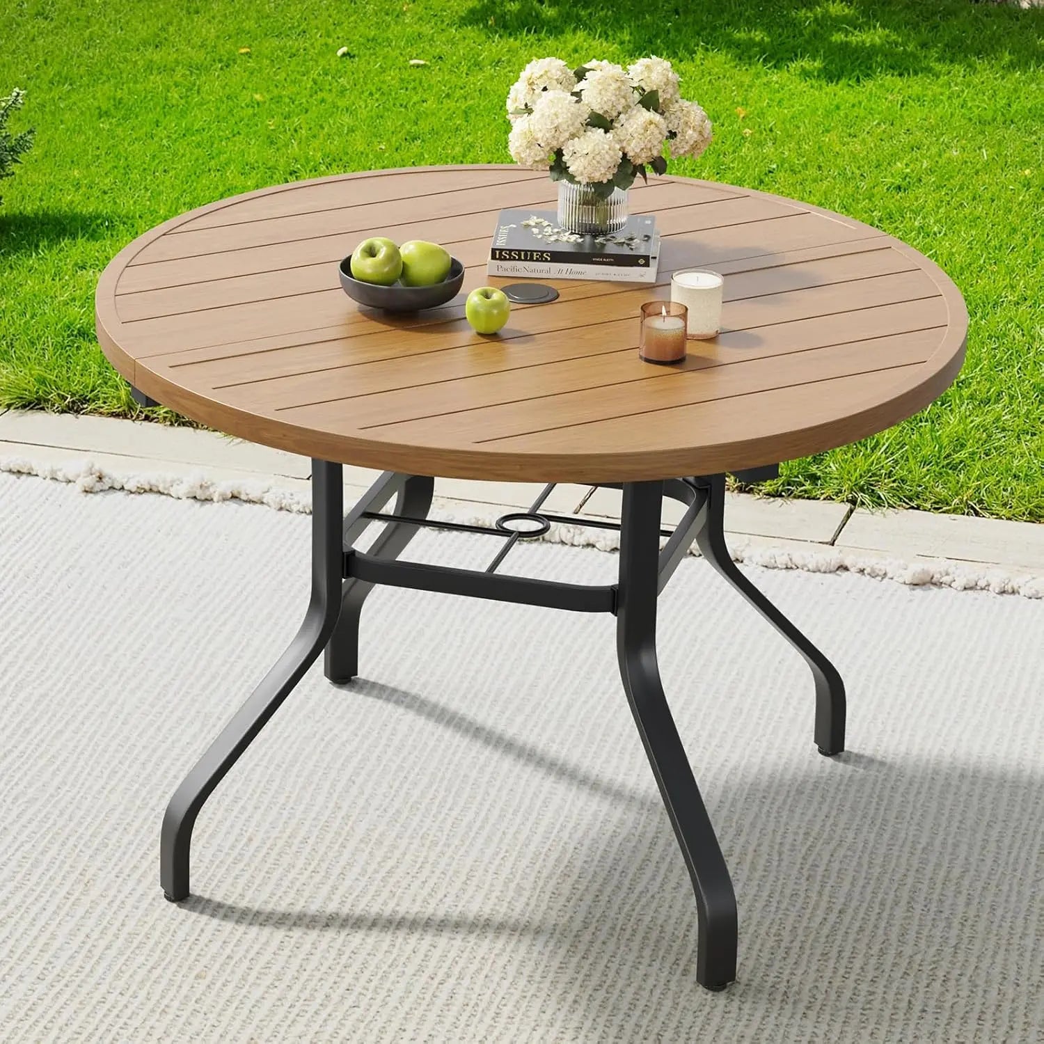 Outdoor Patio Dining Table, 41" Round Patio Table with 1.57" Umbrella Hole, Metal Tables for Patio, Backyard, Poolside