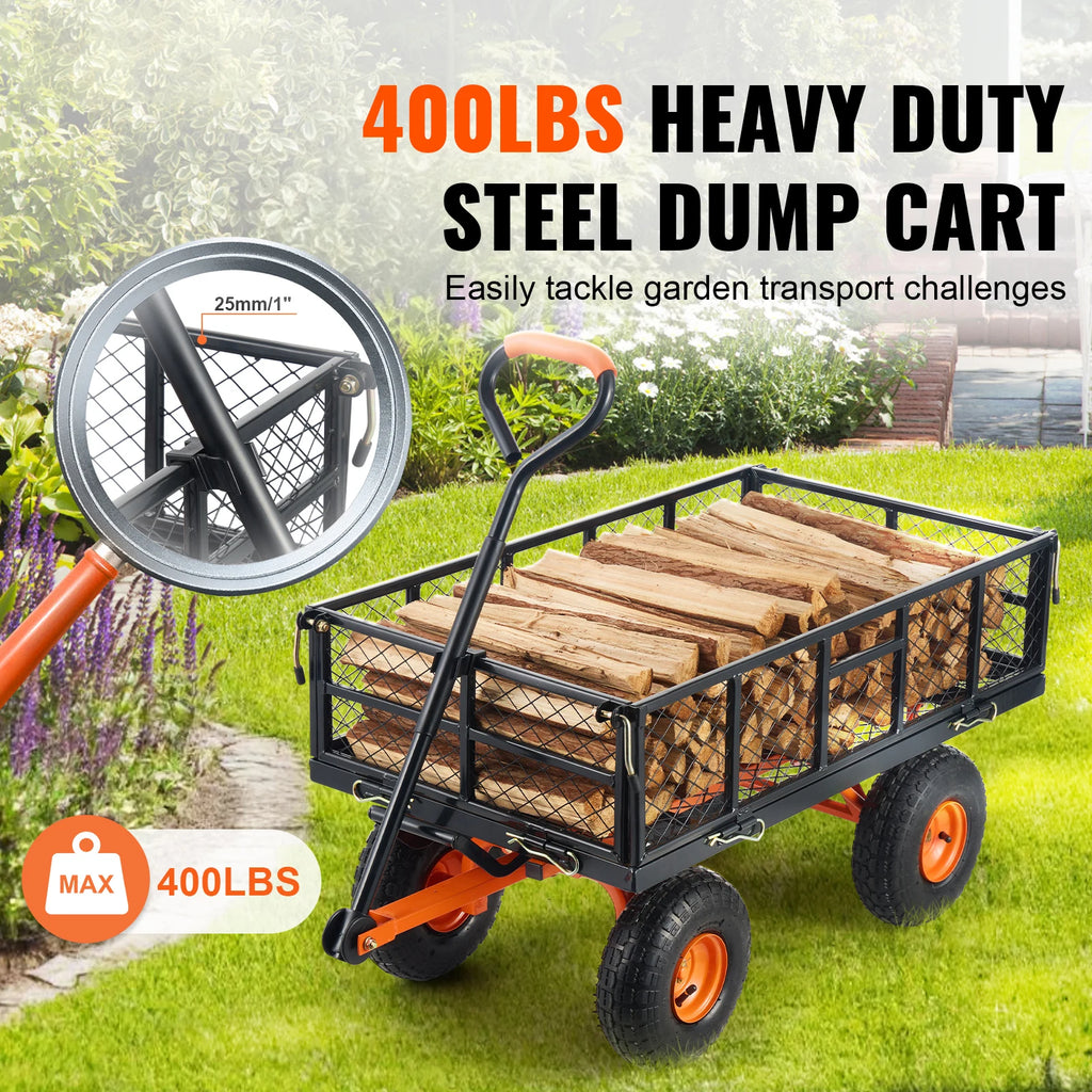 Metal Garden Utility Cart Simple Assembly Versatile 400lbs Capacity
