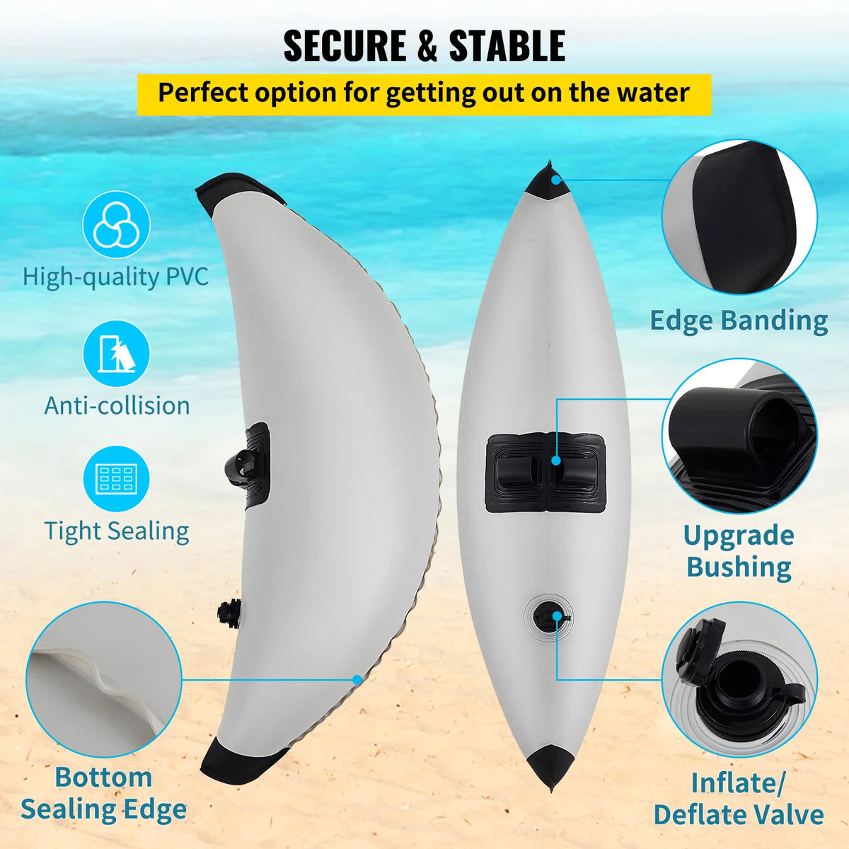 2 PCS Kayak Outrigger Stabilizers PVC Inflatable Outrigger Float with Sidekick Arms Rod Fit for Canoes, Fishing Boats