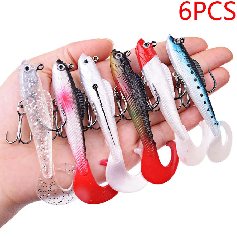 6PCS Wobblers Artificial Baits Fishing Tackle Soft Silicone Bait For Sea Bass Spoon Pike Fishing Lures Swimbait