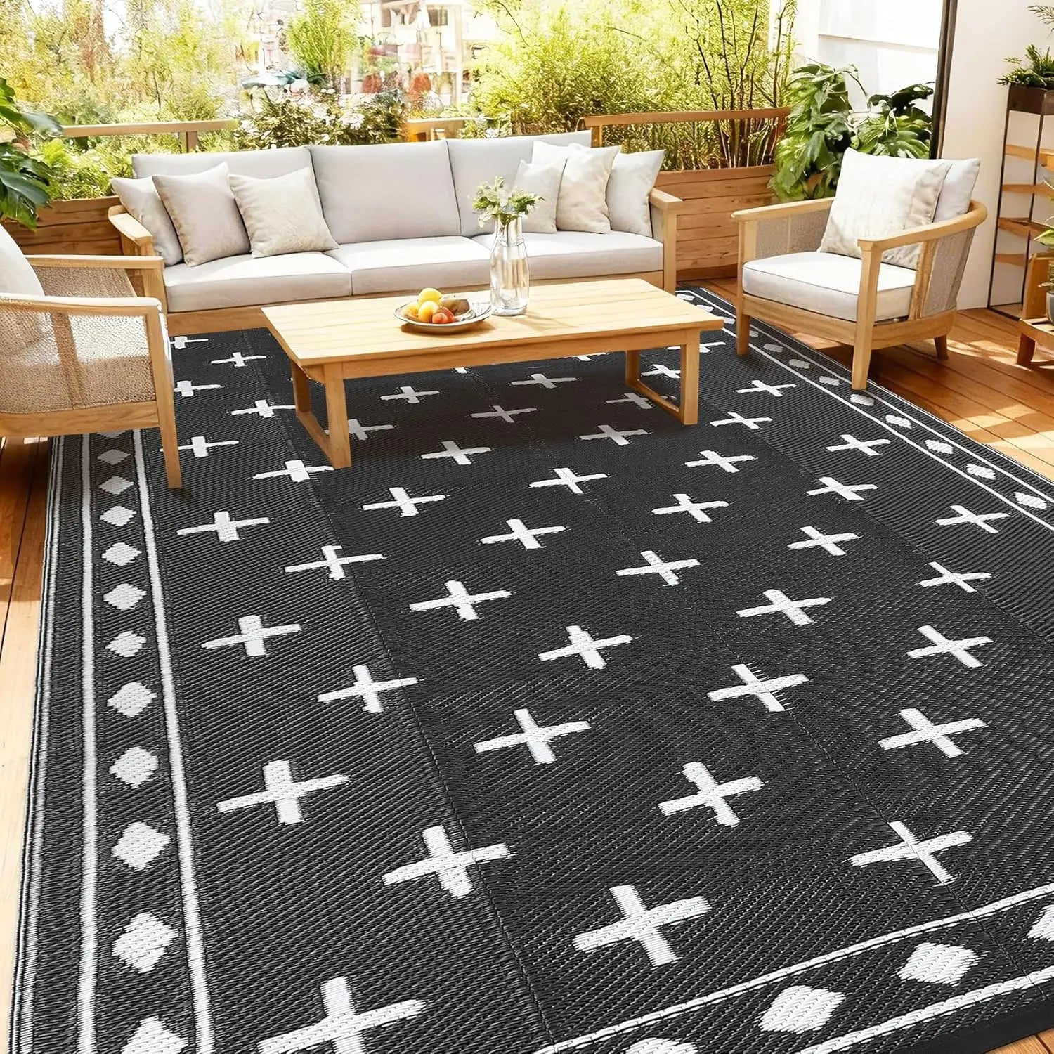 Reversible Waterproof Plastic Straw Outdoor Rug