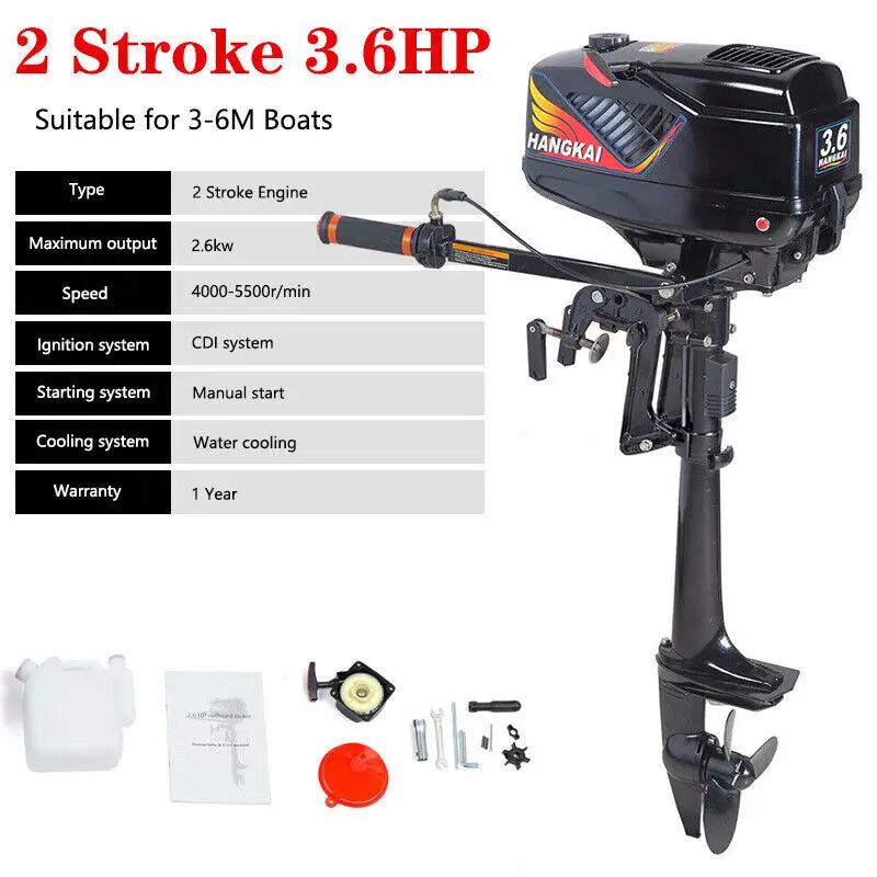 3.6HP 2 Stroke Heavy Duty Outboard Motor Boat Motor  Water Cooling System Short Shaft