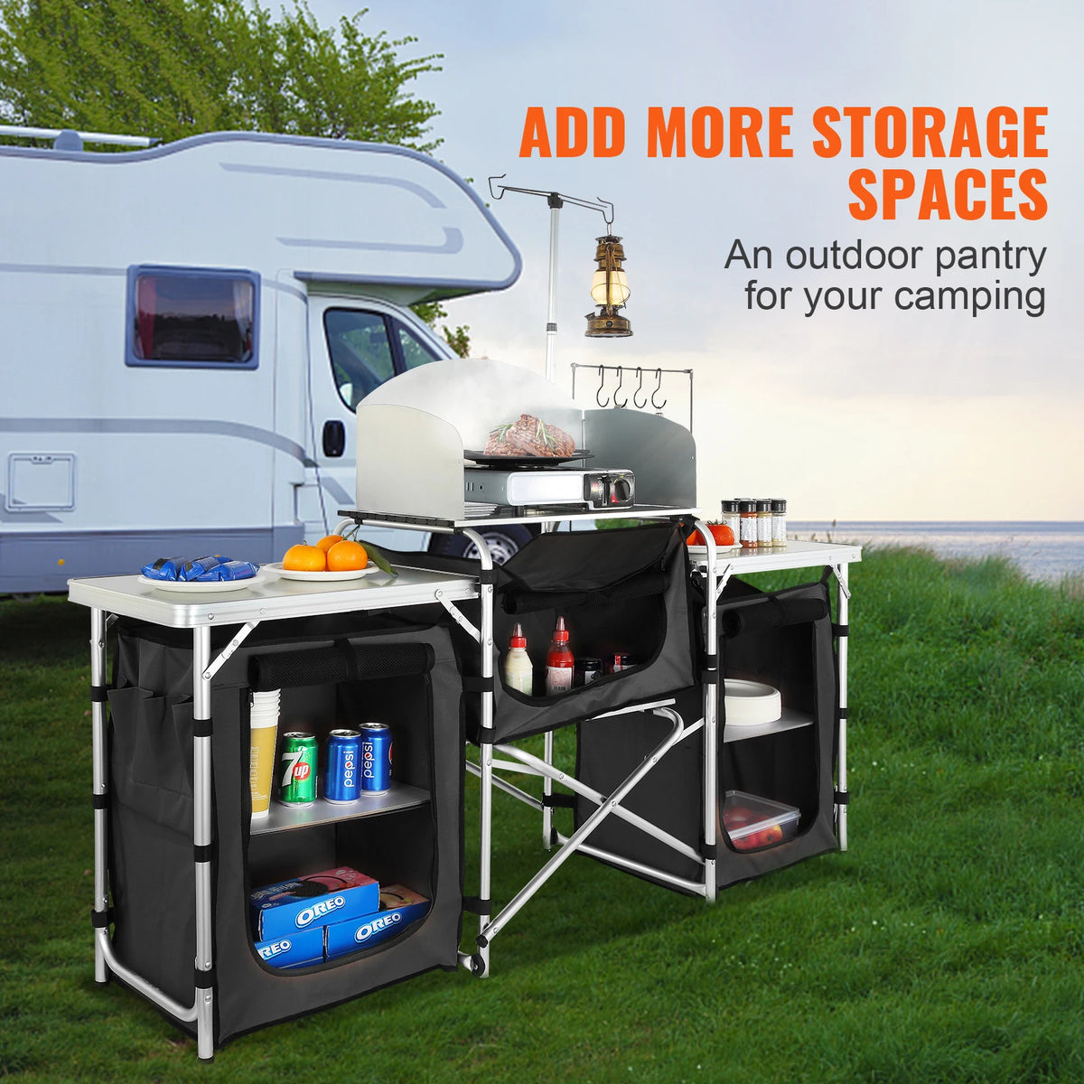 Camping Outdoor Kitchen Table Cabinet Foldable Folding Cooking Storage Rack Aluminum Alloy
