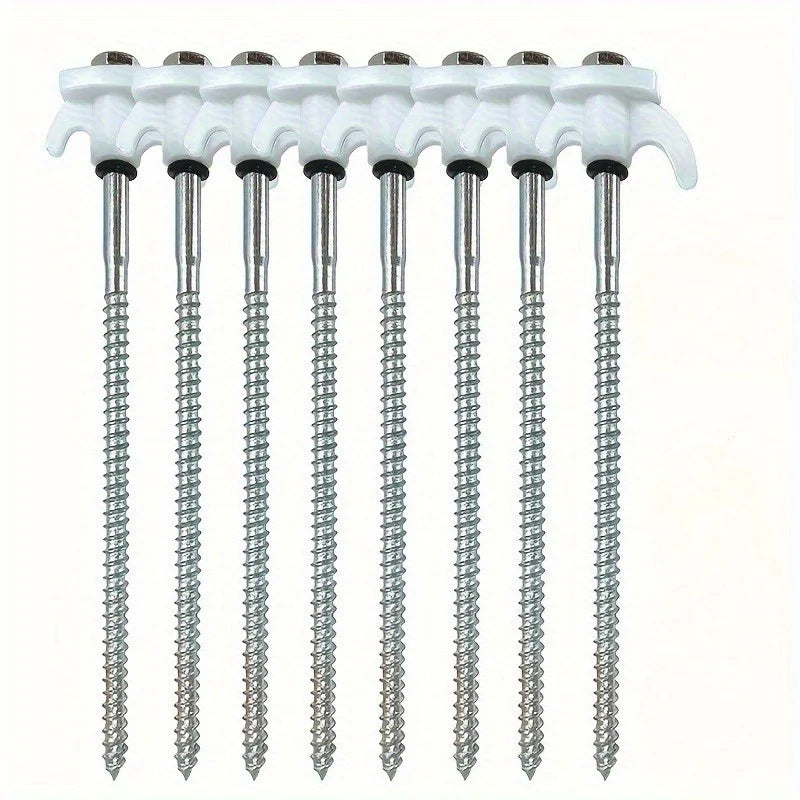 Heavy-Duty 4pcs Iron Hexagonal Threaded Tent Stakes - Red Plastic Handle & Metal Screws - Camping, and Outdoor Gear Accessories