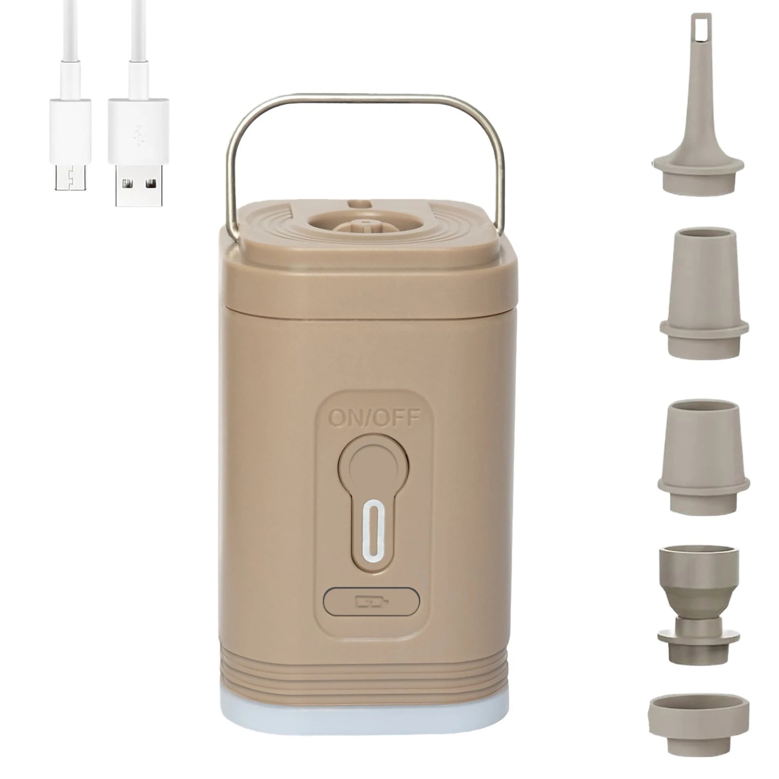 Portable Rechargeable Air Pump 5 Nozzles Electric Inflator with LED Light Type-C USB for Pool Mattress Swimming Ring