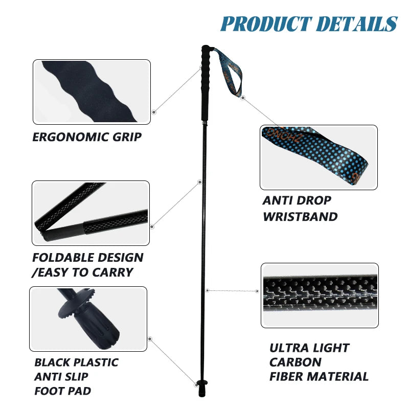 Carbon City Walking Running Sticks Lightweight T800 Carbon Fiber Collapsible Telescopic Hiking Trekking