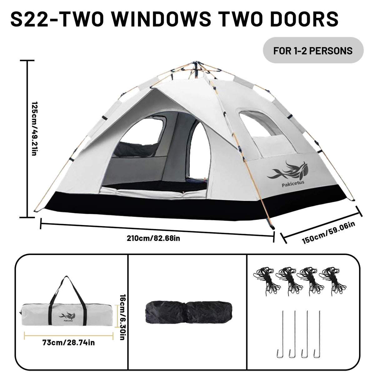2-4 Person Automatic Pop Up Camping Tent, Quick Setup Portable Windproof Tent, Lightweight Backpacking Shelter for Outdoor