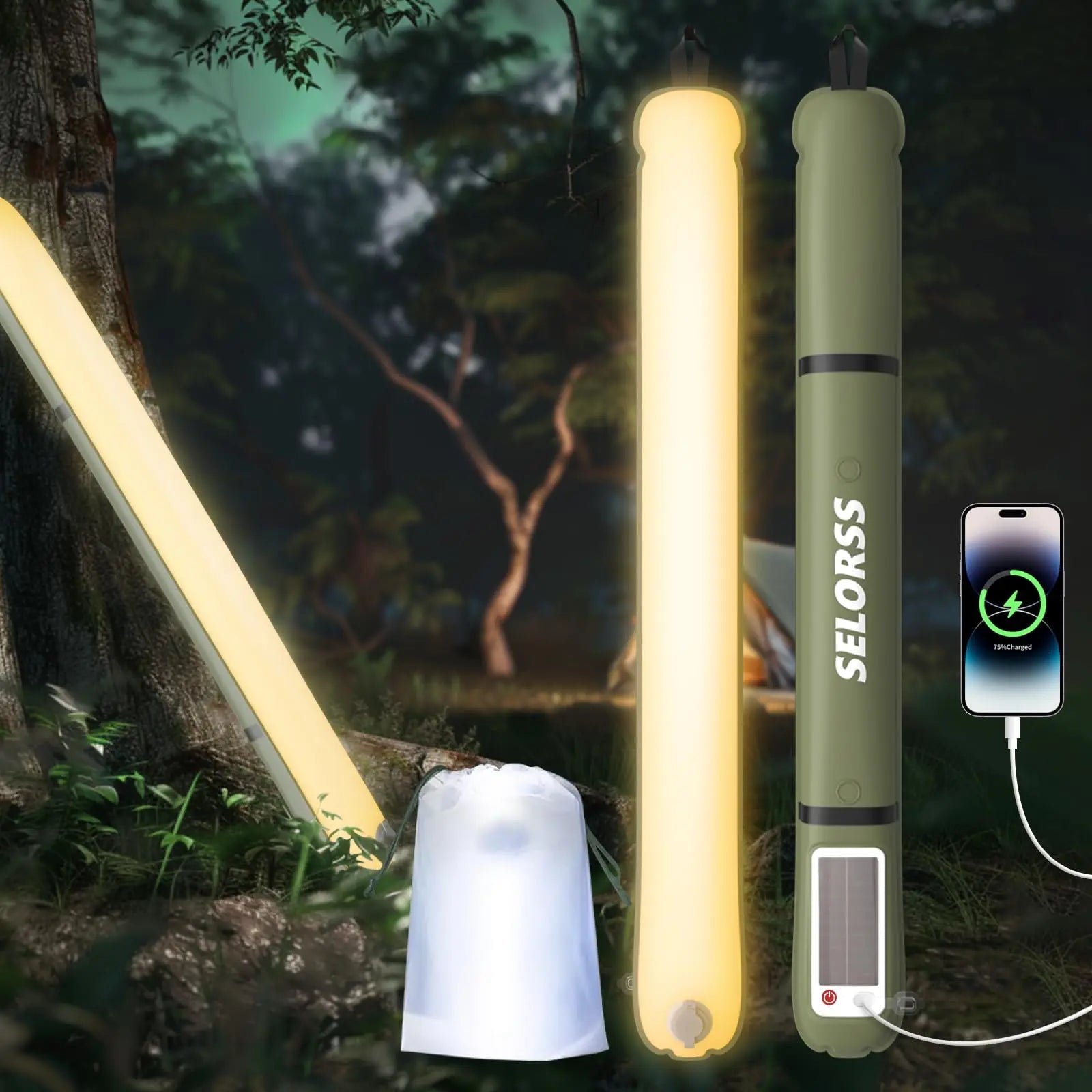 Solar Camping Lantern 2000mAh Folding Portable Camping Light Waterproof 3 Warm Light for Hiking Camping Fish USB-Type C
