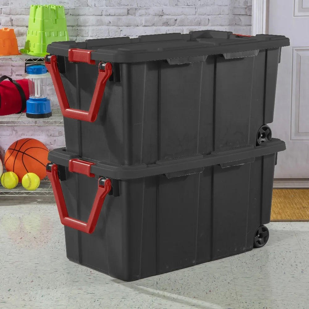 Extra Large Storage Bin, 40 Gallon Wheeled Plastic Storage Container with Handle, Black, Pack of 2