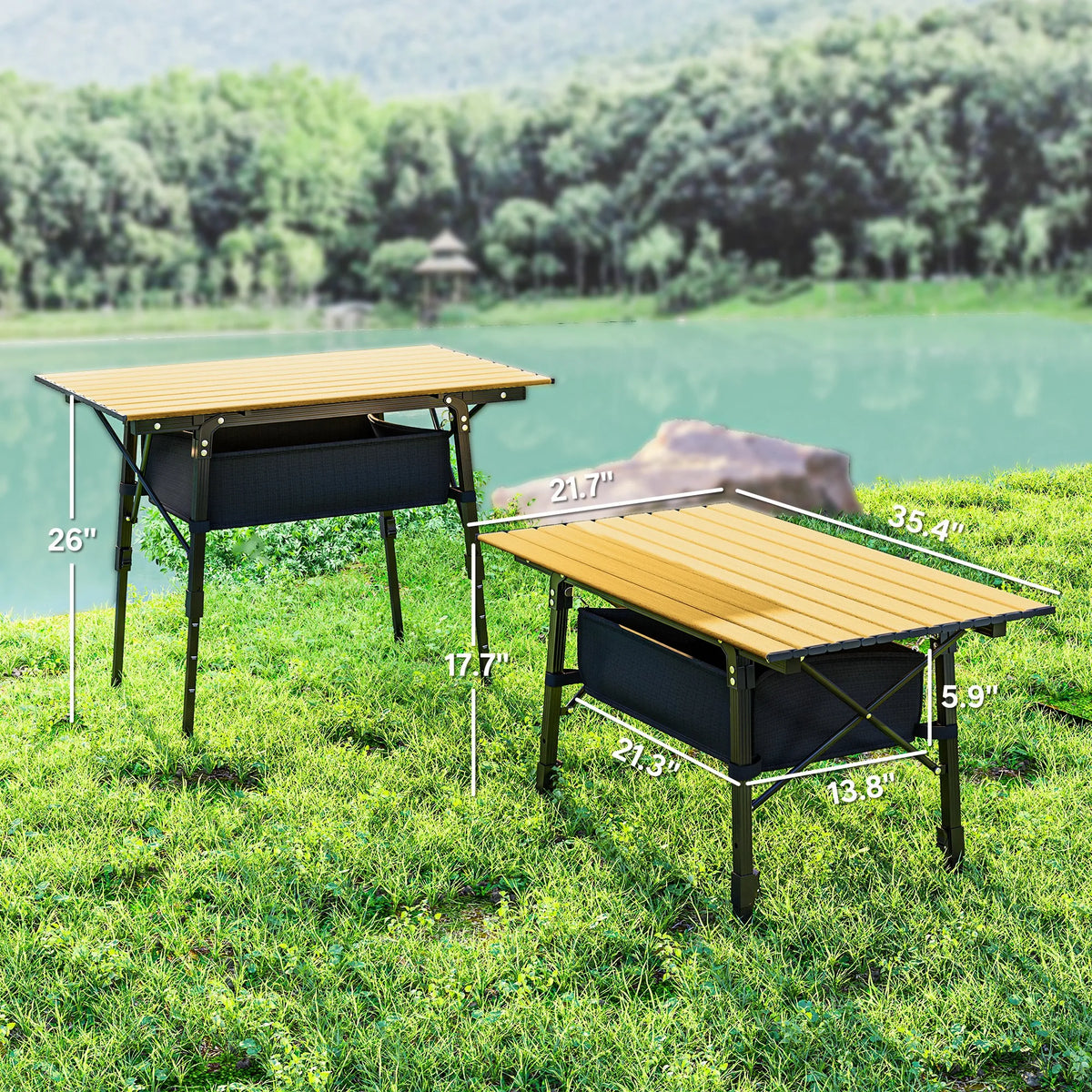 3ft Camping Table, Adjustable Height Small Folding Table, Brown