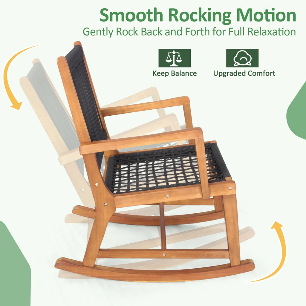3pcs Patio Acacia Wood Bistro Table Rocking Chair Set