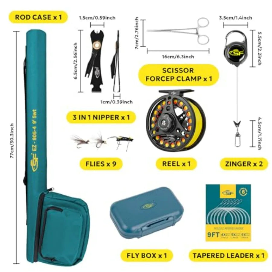 Fly Fishing Rod Combo Starter Kit Semi Gloss Green Jade Finish 24T Carbon Fiber Fly Rod case