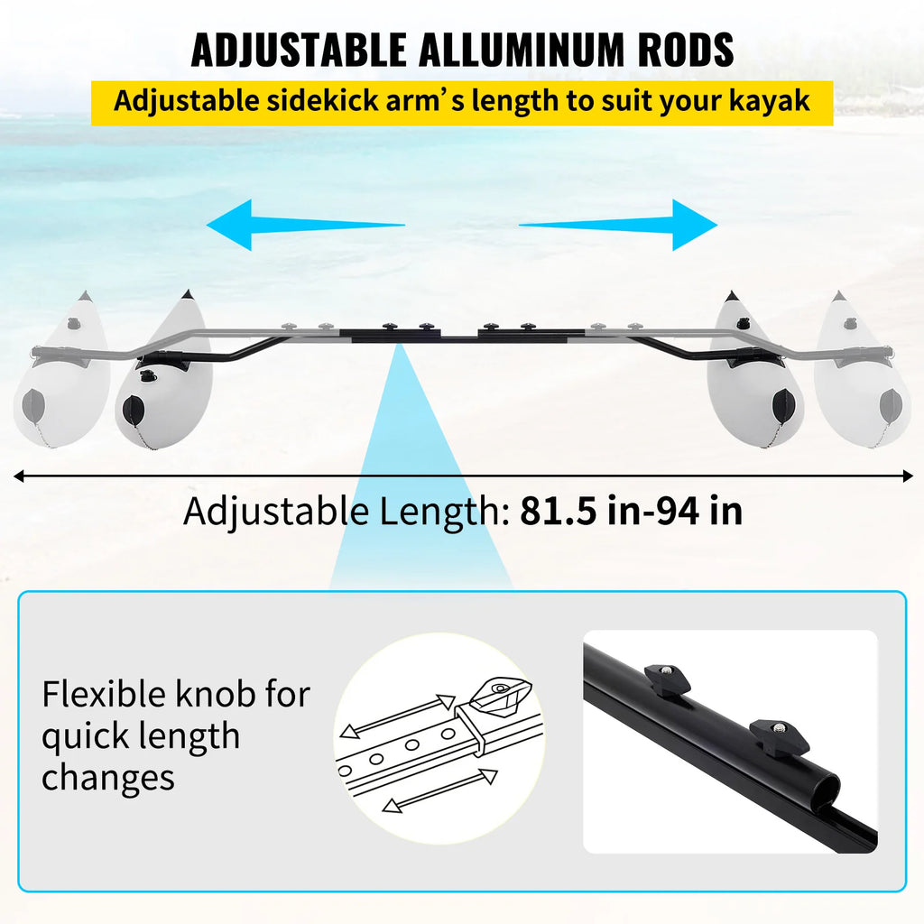2 PCS Kayak Outrigger Stabilizers PVC Inflatable Outrigger Float with Sidekick Arms Rod Fit for Canoes, Fishing Boats