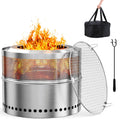 Stainless Steel Fire Pit 50cm, Smokeless Fire Bowl with Grill Grate, Storage Bag, Removable Ash Pan Portable Fire Pit for Garden