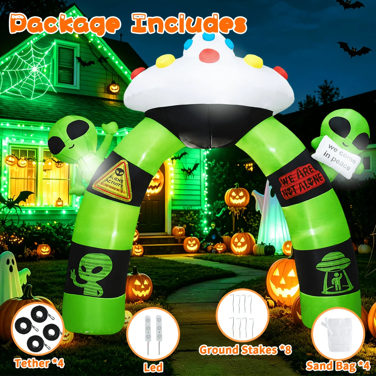 10.5FT Halloween Inflatable Alien Arch Decoration Archway with Built-in LED Lights