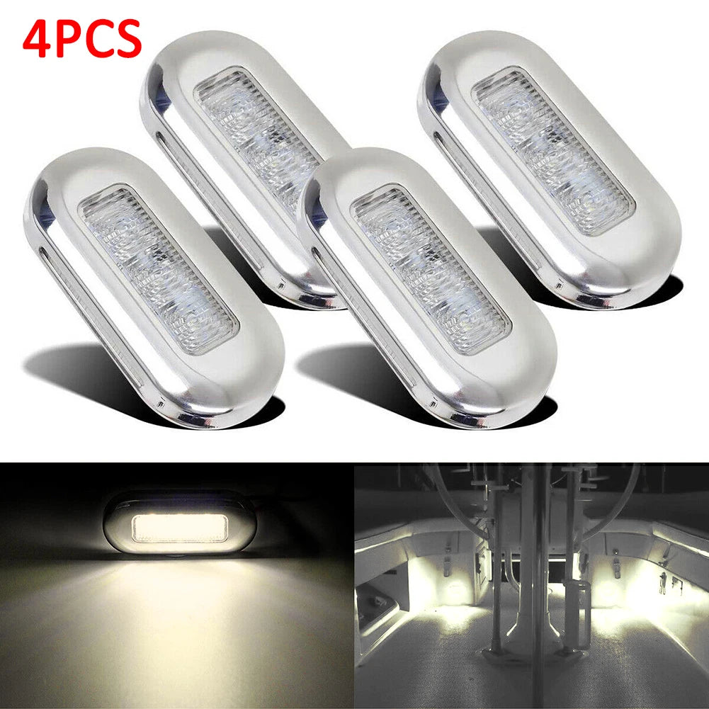 4pcs Boat Courtesy Lights Marine Grade 24V Waterproof Cool Blue LED