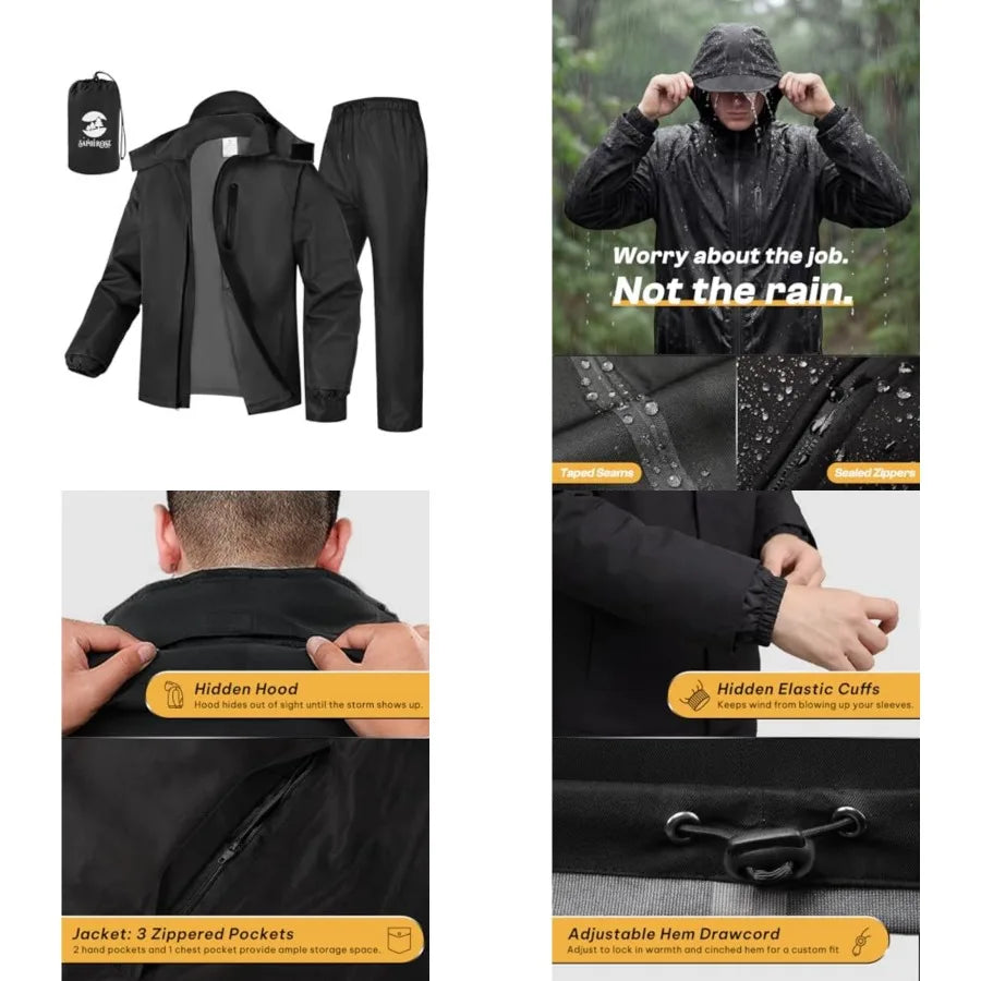 Men's Waterproof Rain Gear 2pcs/set Packable Rain Suit for Working Fishing