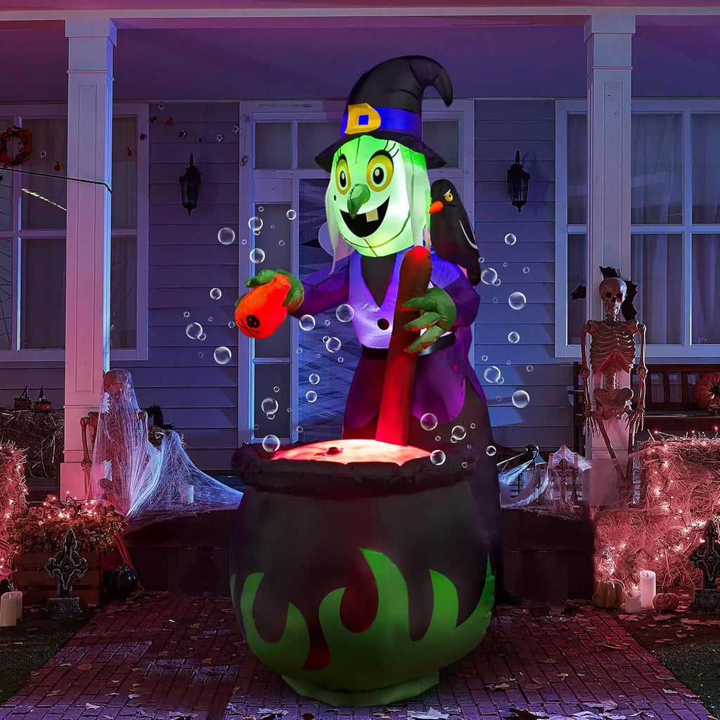 6 FT  Witch Halloween Inflatables Outdoor Decorations and Cauldron with Bubbling Potion and Light Inflatable Decoration