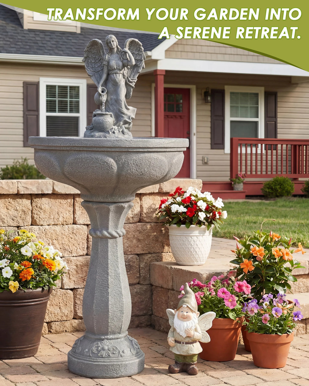 Outdoor Water Fountain, 37" Cascading Waterfall Fountain with Whisper-Quiet Pump