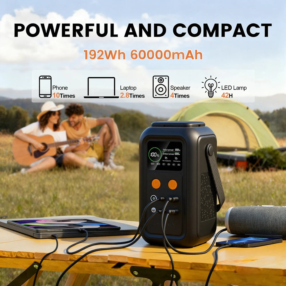 200W Power Station Camping 192Wh Lifepo4 Power Bank 60000mAh Portable Emergency Power USB TYPE-C Port